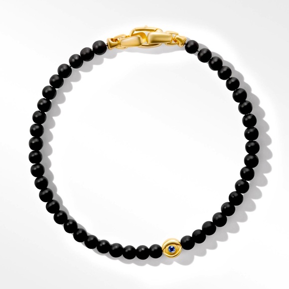 SPIRITUAL BEADS EVIL EYE BRACELET WITH BLACK ONYX, SAPPHIRE AND 18K YELLOW GOLD - Picture 2 of 2